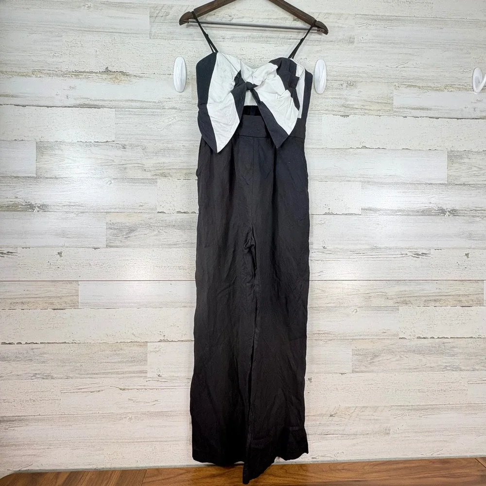 Bardot Black White Bow Front Wide Leg Jumpsuit‎ Size 4 XS 53208PB Linen Blend